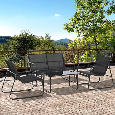 4 Piece Garden Furniture Set Patio Sofa Set W/ Chairs And Glass Top Table • £109.99