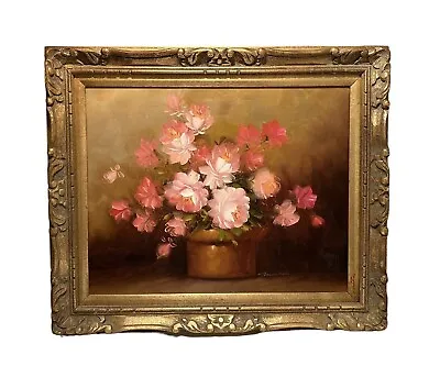 Vintage Robert Cox Still Life Pink Flowers Signed Oil On Canvas • $148.50