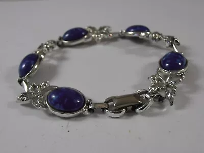 Vtg Sarah Coventry Blue Cabochon Silver Tone Link Bracelet Lapis Lazuli • $23.99