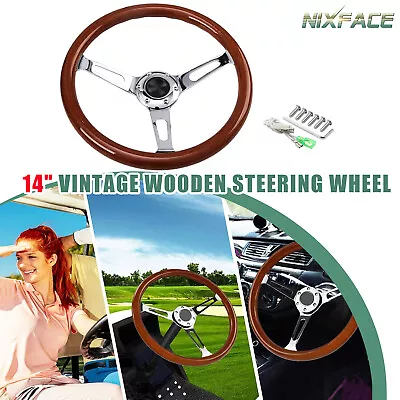 14'' Wood Grain Steering Wheel Vintage Grant Nostalgia Style W/ Horn Button Kit • $60.99