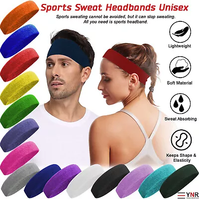 Sweatband Hairband Sports Sweat Headband Yoga Gym Stretch Unisex Head Band Mens • £3.89