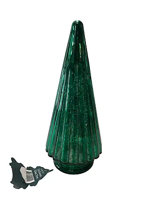 8  Lit Glam Mercury Glass Light Up Green Christmas Cone Tree Table Lamp Decor • $18.99