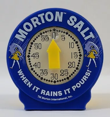 Retro Blue Yellow Morton Salt Kitchen Timer - When It Rains It Pours Vintage? • $19.99