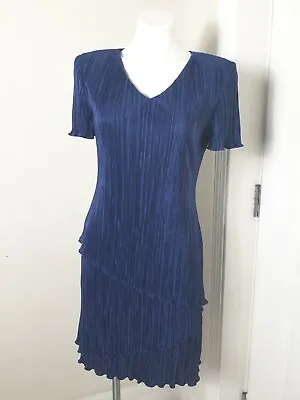 $25.19 • Buy Connected Blue Crinkle Accordian Dress V-nech Short Sleeve 8