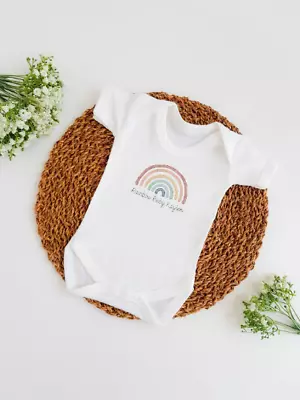 Personalised Rainbow Baby Vest | Pregnancy Reveal Baby Announcement • £6.99