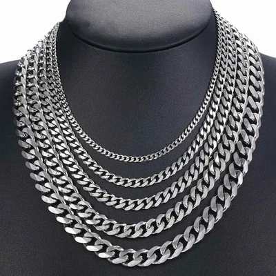 $6.95 • Buy 4-7mm Men's 316L Stainless Steel Silver Curb Link NK Necklace Chain Wholesale