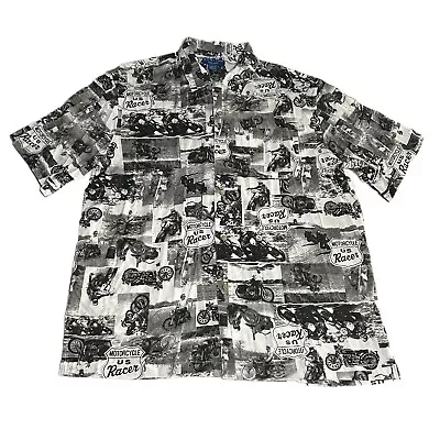 Motorcycle All Over Print Button Shirt Men’s Large Hawaiian Cafe Racer Retro • $19.95