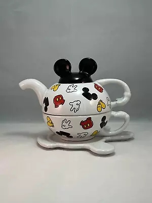 Walt Disney Mickey Mouse Tea For One Set 3 Pieces: Cup Teapot W Ears Lid Saucer • $34