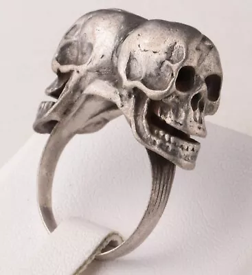 Double SKULL Ring 925 Sterling SILVER Unisex JEWELRY Memento MORI Style Size 9.5 • $303.24
