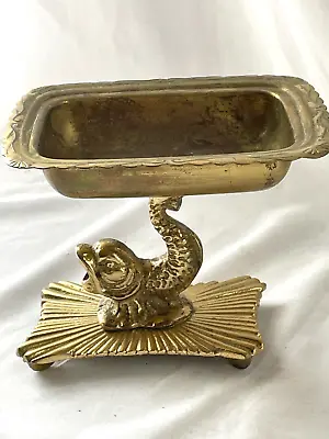 Vintage Japan Brass Koi Fish Soap Dish Pedestal Tall - Free Ship • $47.50