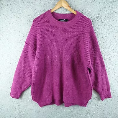 Decjuba Womens Jumper Large Pink Alpaca Wool Blend Ribbed Cable Knit Slit Casual • $34.90