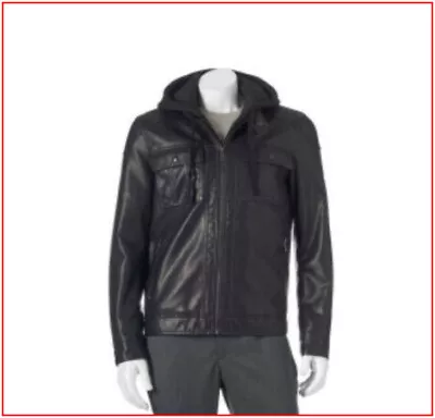 Apt 9 Mens Faux Leather Removeable Hood Motorcycle Jacket Coat BLACK XXL 🌟NEW🌟 • $84.95