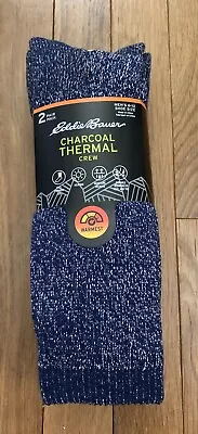 Eddie Bauer Mens Size 6-12 Charcoal Thermal Crew Socks 2 Pair Pack Blue Warmest • $21.95