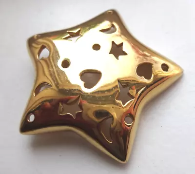 Monet Gold Tone Star Pin Brooch W/ Heart Star Moon  Figural Puffy Pierced Guc • $10