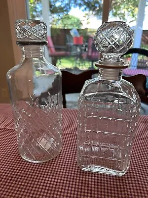 Vintage Set Of 2 Cut Glass Liquor Decanters. Gold Band Around Neck And Stoppers • $15