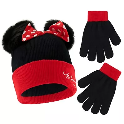 Disney Minnie Mouse Winter Beanie Hat And Gloves Set Little Girls Ages 4-7 • $15.95