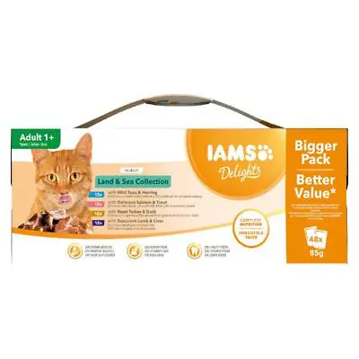 IAMS Delights Adult Land & Sea Collection In Jelly Complete Wet Cat Food 48 X85g • £27.25