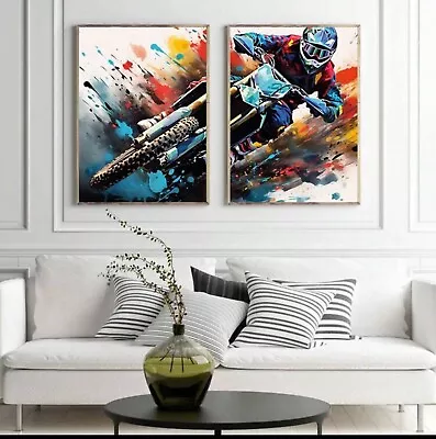  Motocross Dirt Bike Set Of 2 Wall Art Canvas 15.7x23.6 • $25