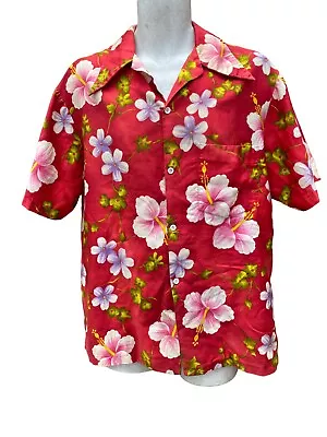 Vtg 50s 60s Hawaiian Shirt By Ui Maikai Mens Cotton Red Floral Large Fixer • $29.99