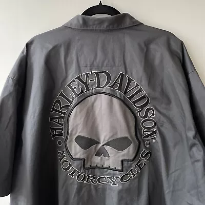 Harley Davidson Shirt Mens 4XL Gray Skull Biker Willie G Work Embroider Mechanic • $44.97