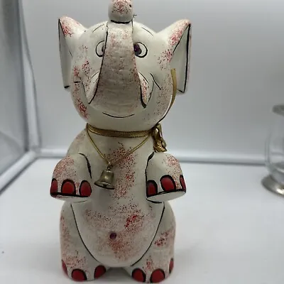 Vintage Elephant Chalkware Piggy Bank Japan Embellished Rhinestones And Bell. • $24