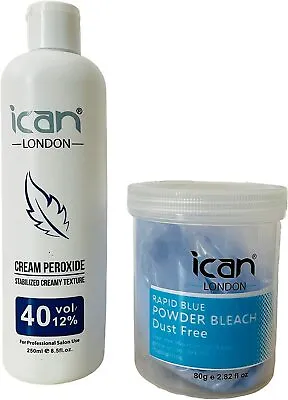 ICAN Cream Peroxide 250ml 12% 40 Vol  + Rapid Blue Powder Bleach (NEW JAR) 80g • £7.99