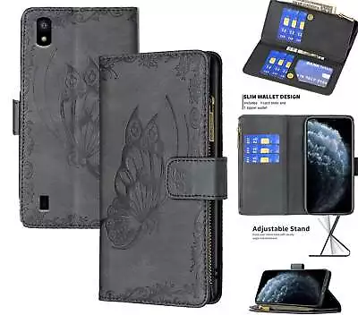 Zte Blade A5 2019 Suede Wallet Butterfly Emobssed 9 Card Zip Pocket • $13.50