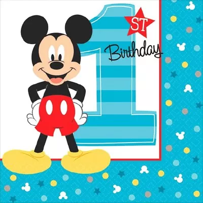 Mickey Mouse Fun To Be One 16 Beverage Napkins 1st Birthday Party • $4.17