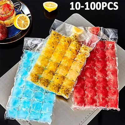 100x CLEAR ICE CUBE BAGS Fridge Freezer Plastic BBQ Party Cubes Maker • £2.76