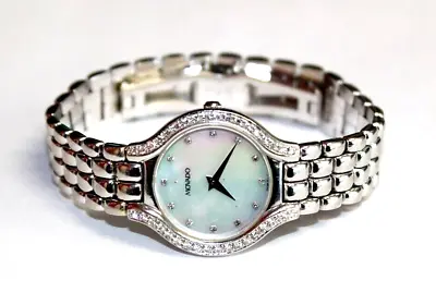 Movado 14k White Gold Ladies Diamond MOP Dial Panther Band Watch 82745T [014WEI] • $1749.99