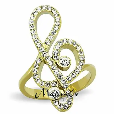 14K Gold Plated Stainless Steel Crystal Musical Note Fashion Ring Womens Sz 5-10 • $19.99