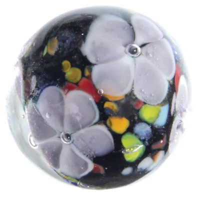 22mm MAGNOLIA Black/Purple Flower Handmade Art Glass Marble 7/8  SHOOTER • $8.95