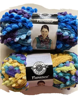 Loops And Threads Flamenco Yarn-Discontinued New-Set Of 2 Skeins-POMPOMS-Chalet • $12.21