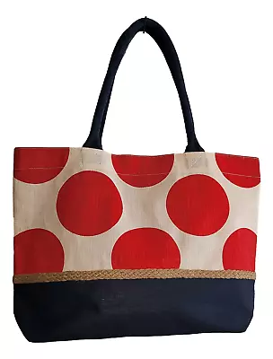 Mud Pie Polka Dot Tote Canvas Bag Orange Navy Large 18in Carry All • $29.97