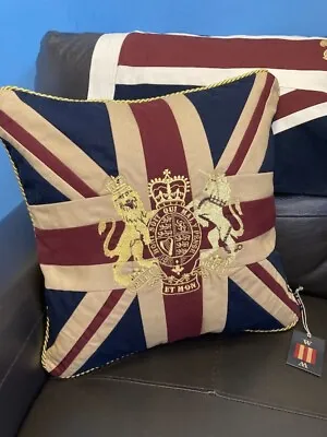 Royal Crest Vintage Union Jack Cushion By Woven Magic ( Tea Dyed White18x18) • £29.95