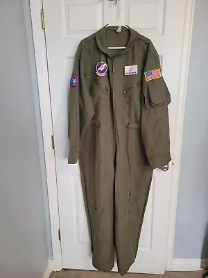 Top Gun Men's Sz XL? Green Maverick Flight Suit Costume Jumpsuit With Badges  • $29.99