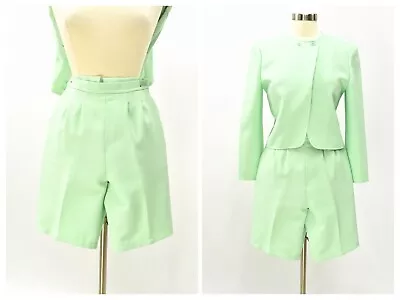 70s Vintage Mint Green Shorts Suit Cropped Jacket Womens M Jacket & Shorts • $95