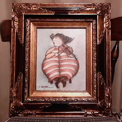 Artist Signed J. ROYBAL PAINTING Woman In BLOOMERS Playing Violin AMAZING FRAME • $190