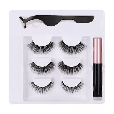 Magnetic Eyeliner Liquid & Lashes Kit Set Mink Eyelashes Natural Long No Glue UK • £4.29