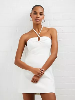 NEW FRENCH CONNECTION Summer White WHISPER Ruth HALTER NECK Mini DRESS US 4 • $29.99