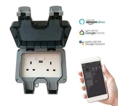 £2.99 • Buy Smart Wifi USB Waterproof Double Socket Plug Outside IP66 13a Google Amazon Alex