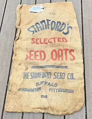 VTG NY SEED Oats Burlap Sack Bag Seed Feed Grain Bag Farm W / Tag 24  X 40  • $9.95