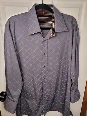 LUCHIANO VISCONTI Shirt Sz XL Long Sleeve Button Front Contrast Cuff Grey Blue  • $17.99