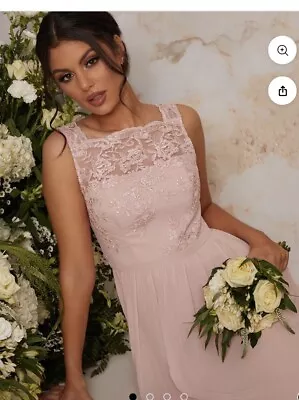 Chi Chi Ezra Esra Maxi Dress Lace Mink Pink Size 10 Bridesmaids Wedding • £25