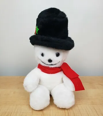 Vintage Trudy Snowman 13  Plush Top Hat With Holly Red Scarf Sitting Snowman • $19.99