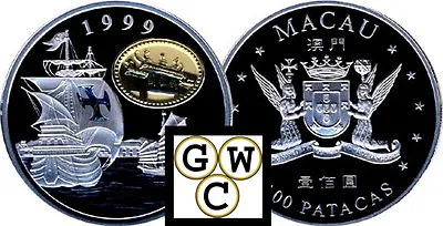 1999 Macau Return To China Silver Proof Ship Coin (100 Patacas) (10784) • $54.69