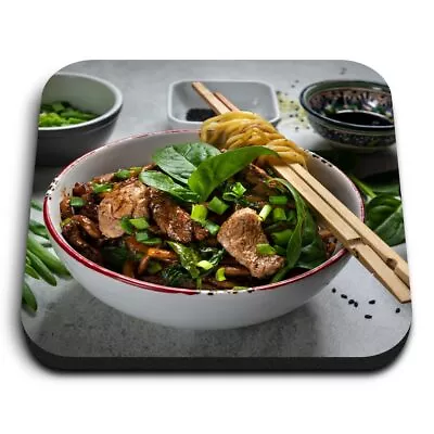 1x Square Fridge MDF Magnet Chinese Food Udon Noodles Beef And Vegetables #50506 • £4.99