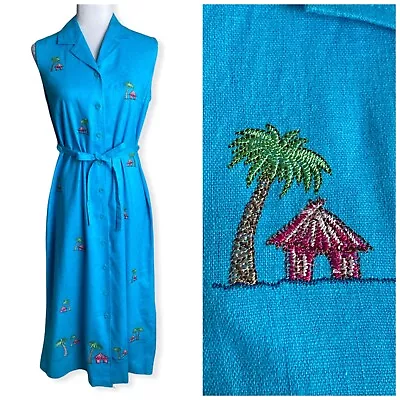 ERIKA Linen-Blend Beach Resort Vacation Sleeveless Dress VINTAGE Sz SP • $21.99