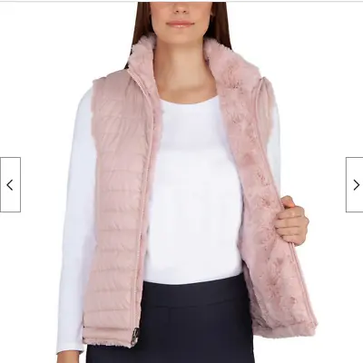 Nicole Miller Women's Reversible Vest Plush Faux Fur Interior(BLUSH SMALL) NWT • $24.01