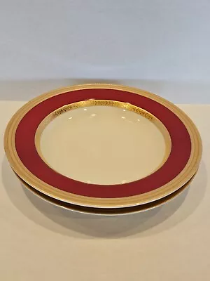 Set Of 2 MIKASA L2829 French Embassy Red Grande Ivory Rimmed Soup Bowls 8 1/2  • $16.99